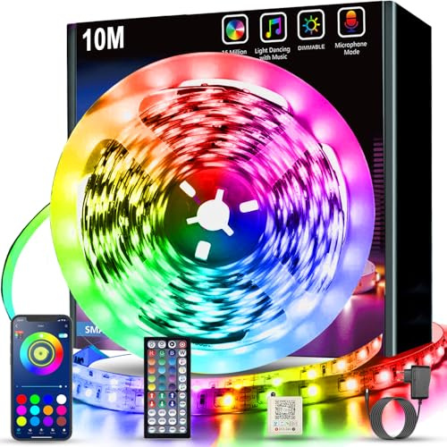 Keepsmile LED Strip 10 m RGB LED Strip, App and Remote Control Bluetooth Music Sync Timer Setting Dimmable Colour Changing LED Lights Strip for Gaming Room, Room, Kitchen, Party