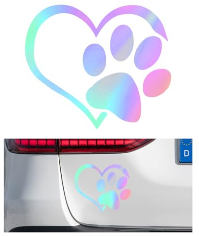 Yourkar Pet Dog Paw Print Sticker, Love Heart Dog Paw Stamped Automotive Window Decor Decal, Cute Paw Stickers for Vehicles Windows Walls Laptop Luggage, Exterior Car Accessories (Colorful)