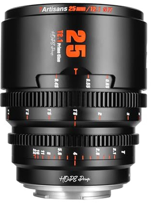 7artisans 25mm T2.1 Cine Lens APS-C fixed focus film lens wide angle, large aperture for M43-Mount,black