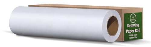 Premium Zeichenpapier Rolle 42cm x 50m lang | Weiß Malpapier für Malen, Zeichnen, Basteln | Staffeleipapier perfekt für Temperafarben, Buntstifte, Fingerfarben | Eine Rolle- viel Papier
