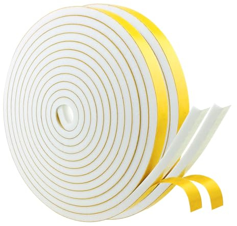 Rouleau de joint d’étanchéité autocollant, en mousse de caoutchouc, blanc, 10 mm x 6 mm, en caoutchouc expansé autocollant pour portes et fenêtres, résistant aux intempéries, anti-collision, isolation