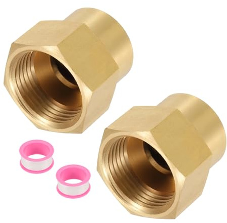 sourcing map 2Pcs Brass Pipe Fitting, 1/2G Female x 3/4NPT Female Brass Hex Nipple Pipe Fitting Connector, Female Adapter with PTFE, Gold Tone