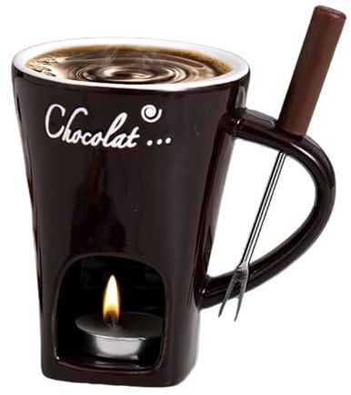 Shitafe Schokoladen Fondue Becher, Schokoladenfondue Set mit Edelstahl Gabeln, Teelicht Schokofondue Tasse aus Keramik, Kleines Fondueset für Schokolade Käse Butter, Spülmaschinenfest