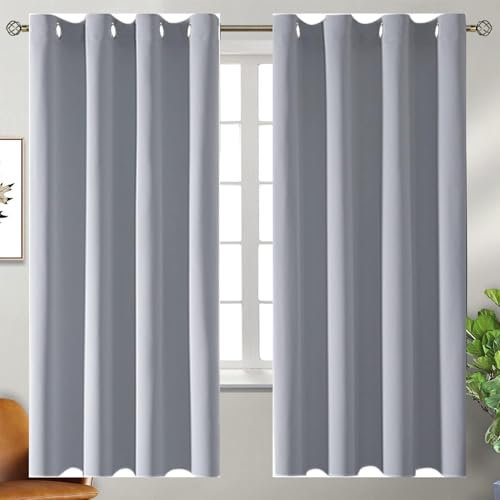 LIJIAO Verdunklungsvorhänge H80 x B105 cm Thermo Vorhang Gegen Kälte Und Hitze Verdunkelungsvorhang Thermovorhang 2Er Set für Fenster Wohnzimmer, Hellgrau