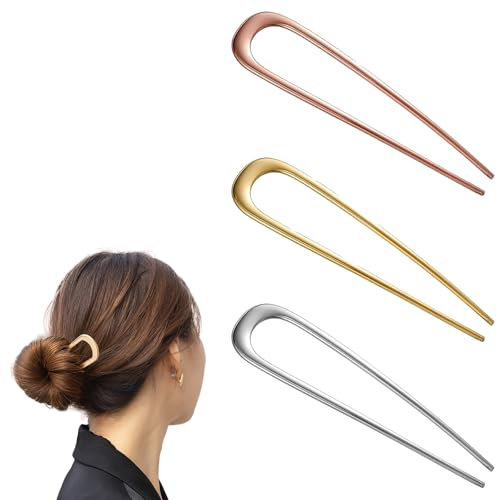 3 Pezzi Forcine per Capelli Francesi in Metallo, FFrench Twist Hair Pin, Grandi Forcine in Metallo Francese, Forcine per Capelli a Forma di U Forcella Adatti per Lauree, Cerimonie, Occasioni Raffinate
