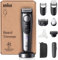 Braun Regolabarba Uomo Series 9, Rasoio Elettrico Barba Braun, +11 Strumenti Da Barbiere, Lama ProBlade Affilata A Vita, 180 Min, Selettore Di Precisione Con 52 Lunghezze, Impermeabile, BT9545, Cromo