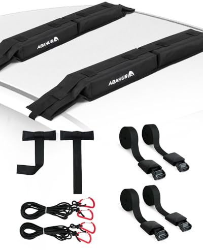Abahub Mjuka takboxningsdynor mjuka för surfbräda, SUP, kajak, kanot, med 4 spännremmar, 2 spännrep, 2 huvslingor och förvaringsväska (användning utan tvärstång)