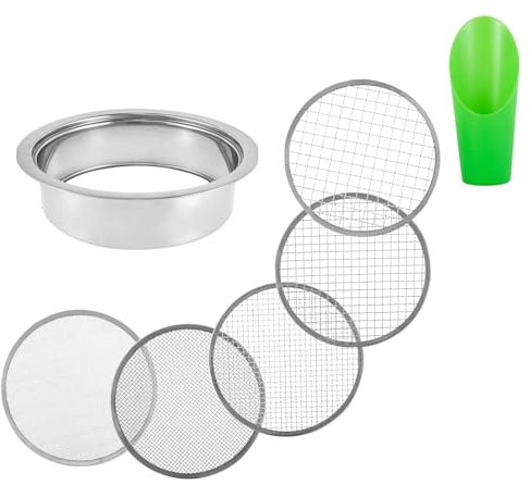XFYESL Siembra Esparcidor Juego de tamiz para Tierra de jardín, tamiz de Rocas para bonsái de Acero Inoxidable con 5 tamaños de Malla de Filtro Intercambiables Multifuncionales Plantador(B)