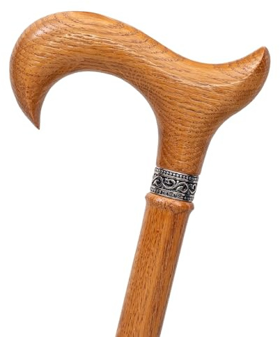 Dr. Watson Prestige Derby Walking Stick – Handcrafted Oak Wood Cane with Incrusted Stainless Steel Collar