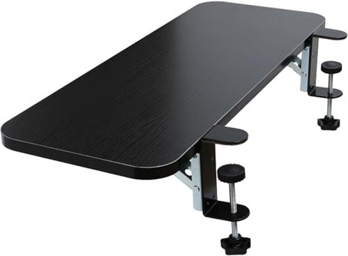 Extra Wide 80cm Wooden Keyboard Tray - Foldable Clamp-On Desk Extender Adjustable Armrest Shelf for Home Office Space-Saving Table Mount Black Finish Ergonomic Design
