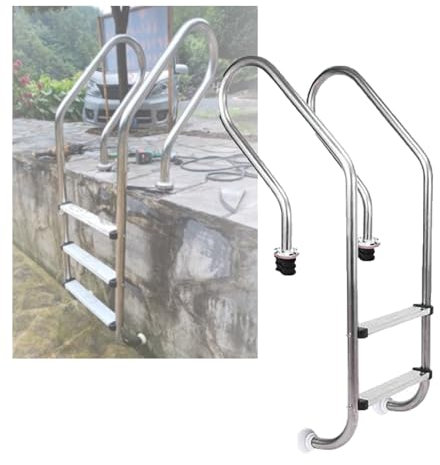 Schwimmbadleiter aus Edelstahl, 2 Stufen, einfache Montage mit gebogenen Schienen, langlebige Indoor/Outdoor-Pool-Stufen für sicheres Klettern (1,0 mm Dicke)