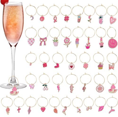 HOBBIESAY Wine Glass Charms Reusable Wine Glass Markers Kit for Stem Glasses Identifier Tags DIY Drink Markers for Summer Tasting Party Christmas Wedding Table Decor