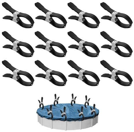 12 Pièces Métalliques Attache Bache Piscine, Pince a Ressort avec Feuille de Protection, Accessoire Piscine Hors Sol, Grosse Inox Pince à Linge, Pince Serre Joint pour Serre de Jardin, Serviette Plage