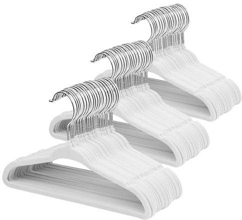ManGotree 28 cm rutschfeste Baby-Kleiderbügel aus Samt 66 Stück Weiß | Rutschfeste Kleinkind-Kleiderbügel, platzsparende Kleiderbügel aus Filz mit 360° drehbarem Haken für Kinderkleidung