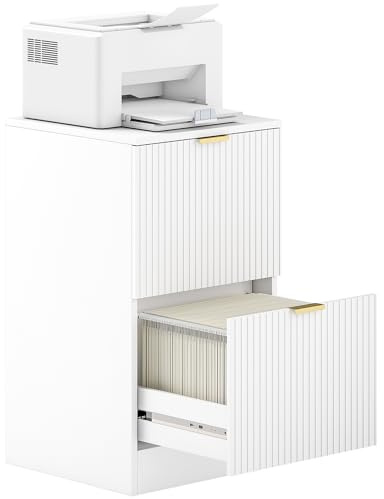 HOMCOM Cajonera de Oficina con 2 Cajones Cajonera de Escritorio con Frentes Acanalados Mueble Archivador para Tamaño A4 o Carta para Estudio 40x40x71 cm Blanco