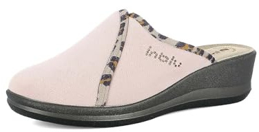 inblu Femme Pantofole Donna A Zeppa Con Dettaglio Animalier, Tacco 4,5 Cm, Plantare in Vera Pelle Chausson, Poudre, 35 EU