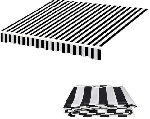 Retractable Sun Shade Awning Cover (Fabric Only), Door Window Sunshade Canopy Replacement, Waterproof Canvas Outdoor Shelter, Black White Stripes Deck Awnings(10x4.9ft)