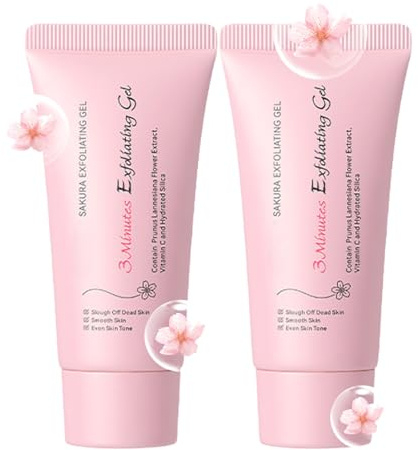 Sakura - Gel esfoliante per viso e corpo, pulizia profonda dei pori per rimuovere punti neri, scrub viso idratante per il corpo, esfoliante delicato per tutti i tipi di pelle, 2 pezzi