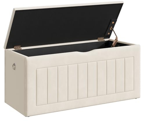 HOOBRO 100 cm Boîte à Jouets avec revêtement en velours, Coffre avec charnière et poignées, Banc de rangement, Banc à Chaussures, pour chambre des enfants, salon, Beige EBE210CW01G1