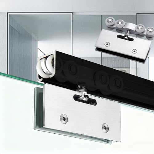 EXCLURA Binario per Porta Scorrevole Binario per Porta Scorrevole in Vetro Senza Telaio, Kit di Ferramenta per Porta a Scomparsa con Montaggio Superiore(Black,130cm (4.3ft))