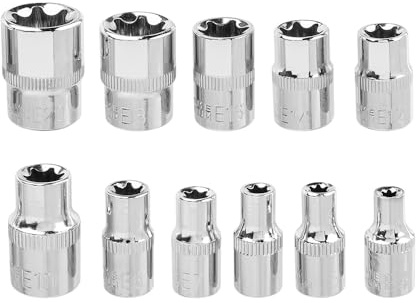 Treki 11 Stück Torx Stecknuss E4-E8 Torx Steckschlüssel mit 1/4 Vierkantantrieb E10-E20 Außentorx Nuss Set mit 3/8 Vierkantantrieb, Aussentorx Nuss Set Steckschlüsselsatz für Außentorx Schrauben