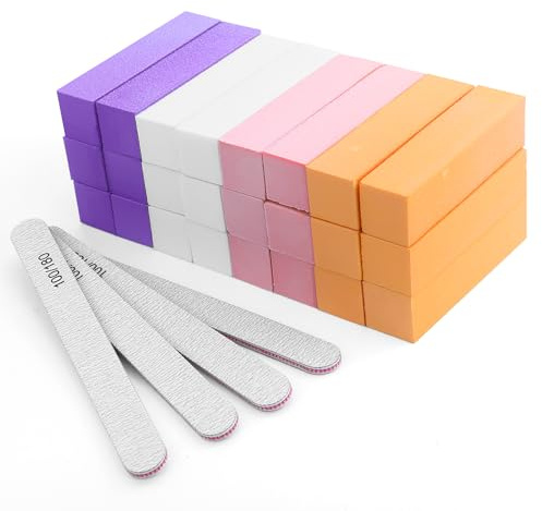 Lot de 24 tampons à ongles à grain 120 avec friction des ongles, 4 couleurs pour ongles, polissoirs professionnels, blocs de ponçage carrés, pour la famille, le salon