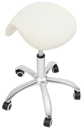 Shinpeed Sadelpall, rullpall, sadelpall med hjul, justerbar höjd, roterande pall, arbetspall för massage, spa, salong (vit)