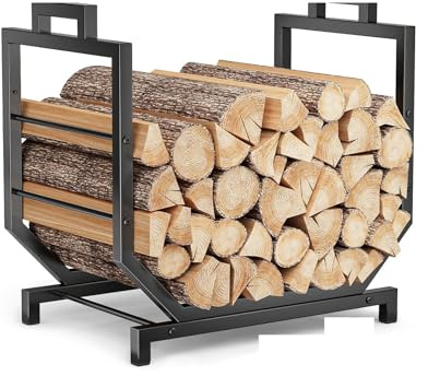 D·Philok Modern Firewood Holder Rack, Black Metal Indoor Fireplace Log Storage Basket, Heavy Duty Wood Stacking Organizer, 16.92 x 12.99 x 20.86 Inches