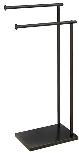 HOMCOM Handtuchhalter Stehend Handtuchständer mit 2 Stangen, Badetuchhalter aus Metall für Badezimmer, Badetücher, Handtücher Schwarz 35,5 x 20 x 78 cm