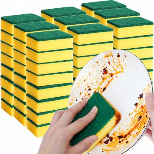 Spugna Bifacciale per Cucina, Altamente Assorbente, Antiruggine, Giallo e Verde, Confezione Multipla Da 30 pezzi