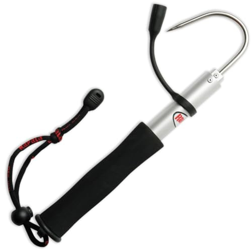 Rapala - Garfio Telescópico ProGuide Fishing Gaff - Garfio Pesca de Aluminio - Material de Pesca Ligero - con Protector de Anzuelo - Mango Ergonómico - 60cm Extendido y 25cm Plegado - Gris/Negro