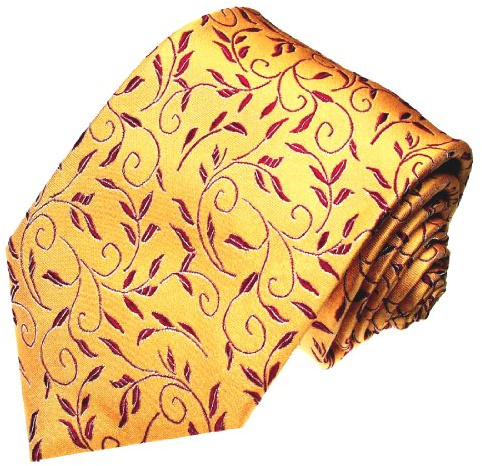 Lorenzo Cana - Herren Designer Krawatte aus 100% Seide - Orange Gelb Braun Floral Ranken - 42030
