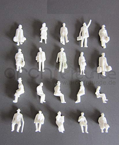 Archifreunde 25 x stehende + sitzende Modell Figuren, weiß, für Modelleisenbahn Spur H0, 1:87