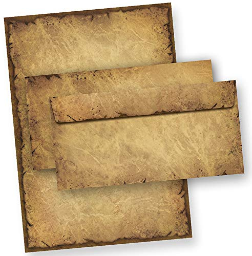 CASANOVA Briefpapier A4 100 Sets Papier mit Umschlag | Vintage, beidseitig bedruckt, alt, retro, Mittelalter, antik, nostalgisch, 90g, DL