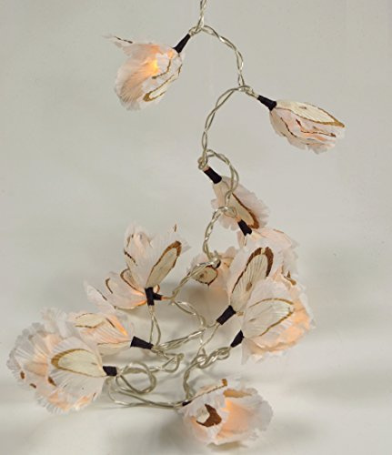 GURU SHOP Blüten LED Lichterkette Chiang Mai 20 Stk. - Naturweiß 2, Papier, 6x6x350 cm, Lichterketten