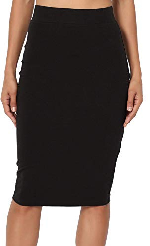PrettyFashion Donna Elastico Gonna Tubino a Vita Alta Lunghezza Ginocchia Dritta Bodycon Midi (Nero, L)