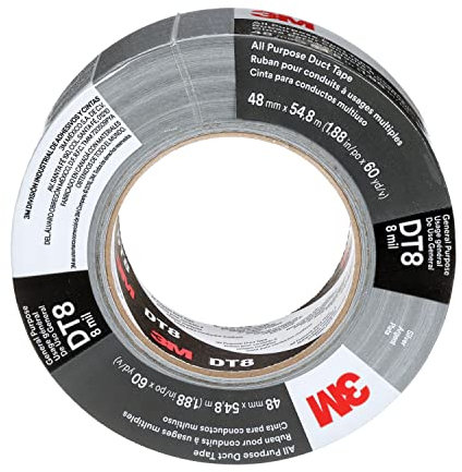 3M DT8 Cinta adhesiva multiusos de resistencia industrial, 1.9 pulgadas x 60 yardas x 8 mil de grosor, adhesivo de grado profesional, 1 paquete, Plata, 48 mm x 55 m x 0.2 mm