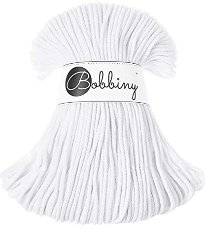 Bobbiny Weiße Kordel 3mm 100 Meter (Farbe White) Makramee-Schnur, Baumwollgarn, Kordelband, Rope für DIY, Reines Weiss