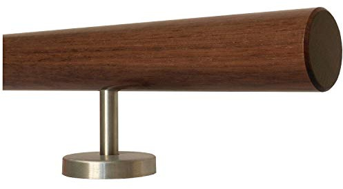 TIBU - Corrimano in legno di noce, corrimano per scale, manico in legno, lunghezza 30-500 cm in un unico pezzo/per esempio lunghezza 60 cm con 2 supporti dritti e estremità smussate
