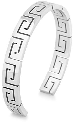 Akitsune Argius Mander Pulsera | Griego antiguo Brazo Joyería Mujer Hombres Pulsera de acero inoxidable Cuff, 60 mm, Plata