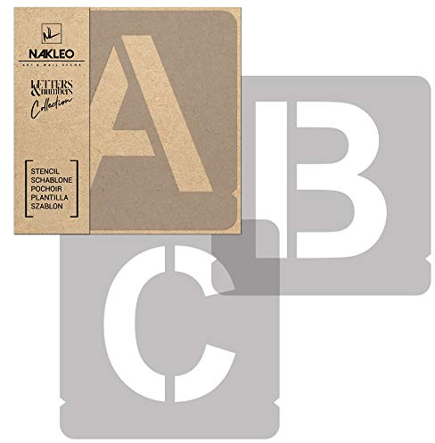 NAKLEO Stencil Alfabeto per Pittura 42 Pezzi Set, 14cm Lettere e Numeri Modern Sans Carattere Maiuscola, Stampini Plastica e Riutilizzabile, Fai da te Modello Artigianato, Pareti Muro Legno Tessut