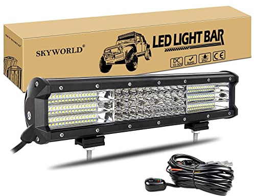 SKYWORLD Led Arbeitsscheinwerfer Bar mit 12V kabelbaum, 15 Zoll 38cm 390W Zusatzscheinwerfer LED Scheinwerfer Auto LED Arbeit Licht Bar Wasserdicht Lightbar für 4x4 Offroad SUV UTV ATV KFZ Traktor