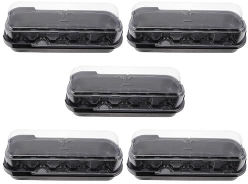 UPKOCH 5 StüCke Mini GewäChshaus Fensterbank Anzuchtkasten Mit Deckel, Pflanzensamen Keimschale FüR Stecklinge Und GemüSe, 25x10x9 cm, Schwarz