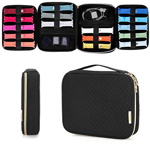 Teamoy Watch Band Storage Case for 26 Watch Straps, Watch Band Carrying Bag Organizer Compatible with Apple Watch Bands and Other Accessories, Black