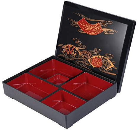 DOITOOL Japanische Bento-Box für Erwachsene, traditionelle Bento-Box, japanisches Sushi-Tablett, Mahlzeiten-Vorbereitungsbehälter, wiederverwendbar, Kunststoff, Snack-Serviertablett mit Deckel für