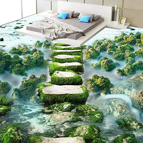 Custom 3D Floor Wallpaper Modern Beach Stone Road 3D Vinyl Flooring Bedroom Bathroom Murals Waterproof Self-Adhesive Wallpaper *300cmx210cm(118.1x82.7inch)