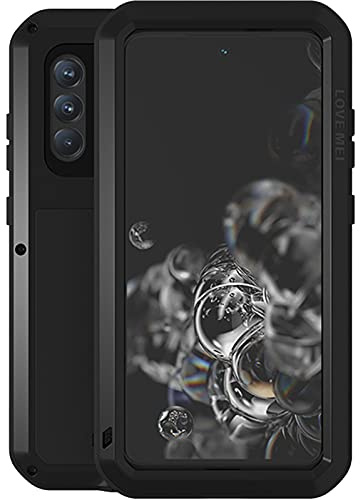 Kompatibel mit Samsung Galaxy S21 FE Metall hülle, Powerful Hybrid Schutz stoßfest wasserdicht Fall Schutzhülle,mit Eingebautem Gehärtetem Glas Displayschutzfolie (S21 FE, Schwarz)