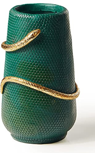 Blumenvase, 20,3 cm, Grün und Gold, Schlangenvasen für Dekoration, Moderne, einzigartige Vase für Bücherregal, Esstisch, Wohnzimmer, Kaminsims, Boho-Dekor