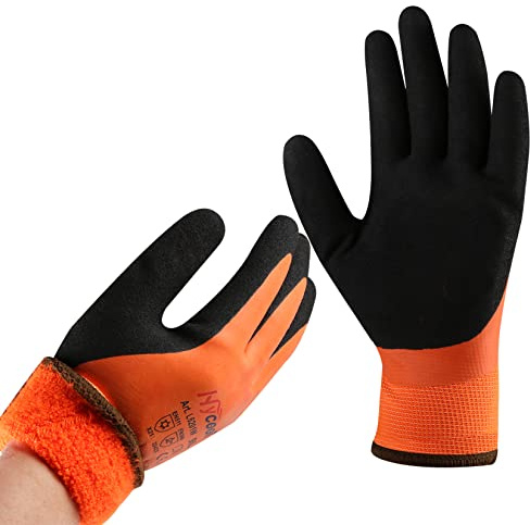 DS Safety Arbeitshandschuhe Winter Wasserdicht Thermo Warme Winterhandschuh Montagehandschuhe Grip Winterarbeitshandschuhe Arbeit Doppelbeschichte Nylon Isolierte Handschuhe Orange Größe 7 / S