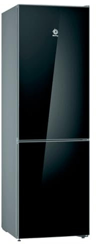 Balay 3KFD565NI - Frío, Frigorífico combinado NoFrost, D, Libre instalación, 186x60x66 cm, 326 l, Puertas Cristal negro, ExtraCold/ExtraFresh, Tirador vertical integrado